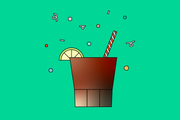 Illustration of the Coffee Cola drink with a straw in it and a lime slice for garnish.